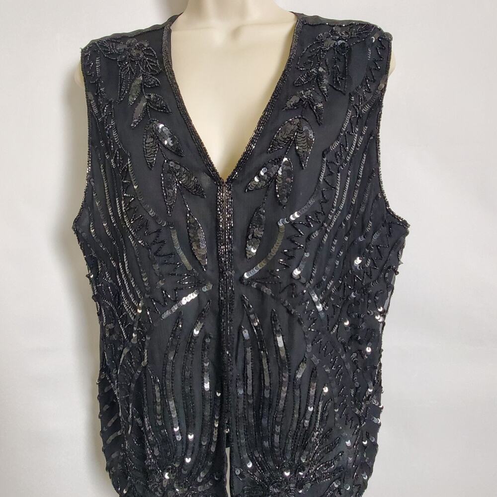 Mary McFadden Silk Beaded Vest Medium